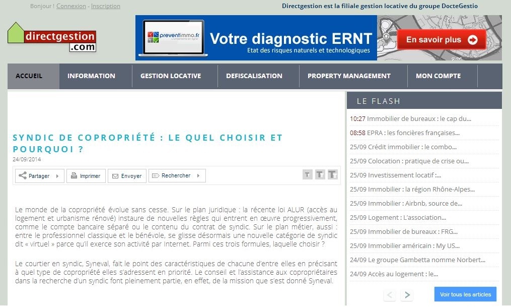 Syndic One cité dans Directgestion.com