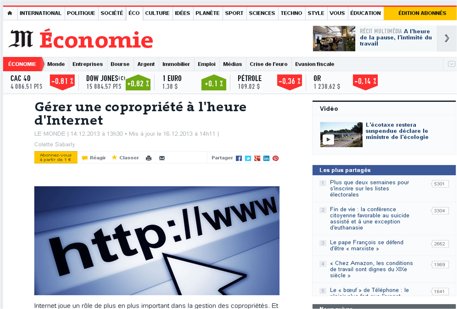 Syndic One cité dans Le Monde