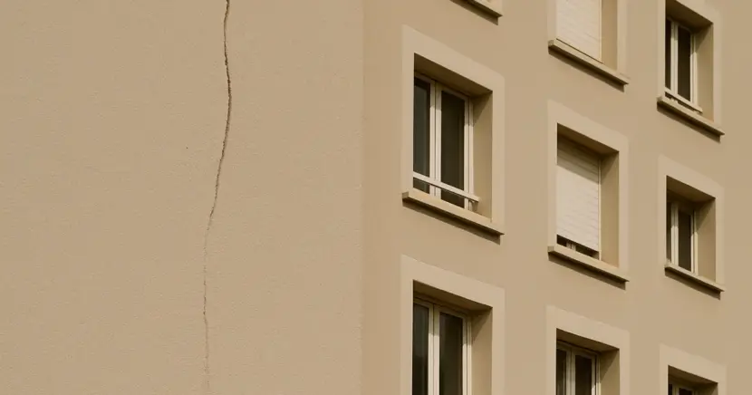 La façade d'un immeuble est fissurée